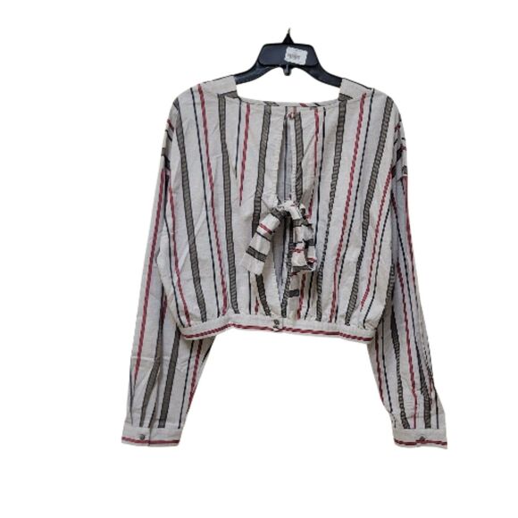 J.O.A. Los Angeles Long Sleeve Stripped Crop Top with Back Tie - NWT - Picture 7 of 11